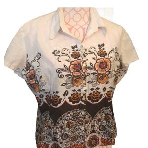 Cotton Retro Vintage Vibe Floral Camp Shirt EUC